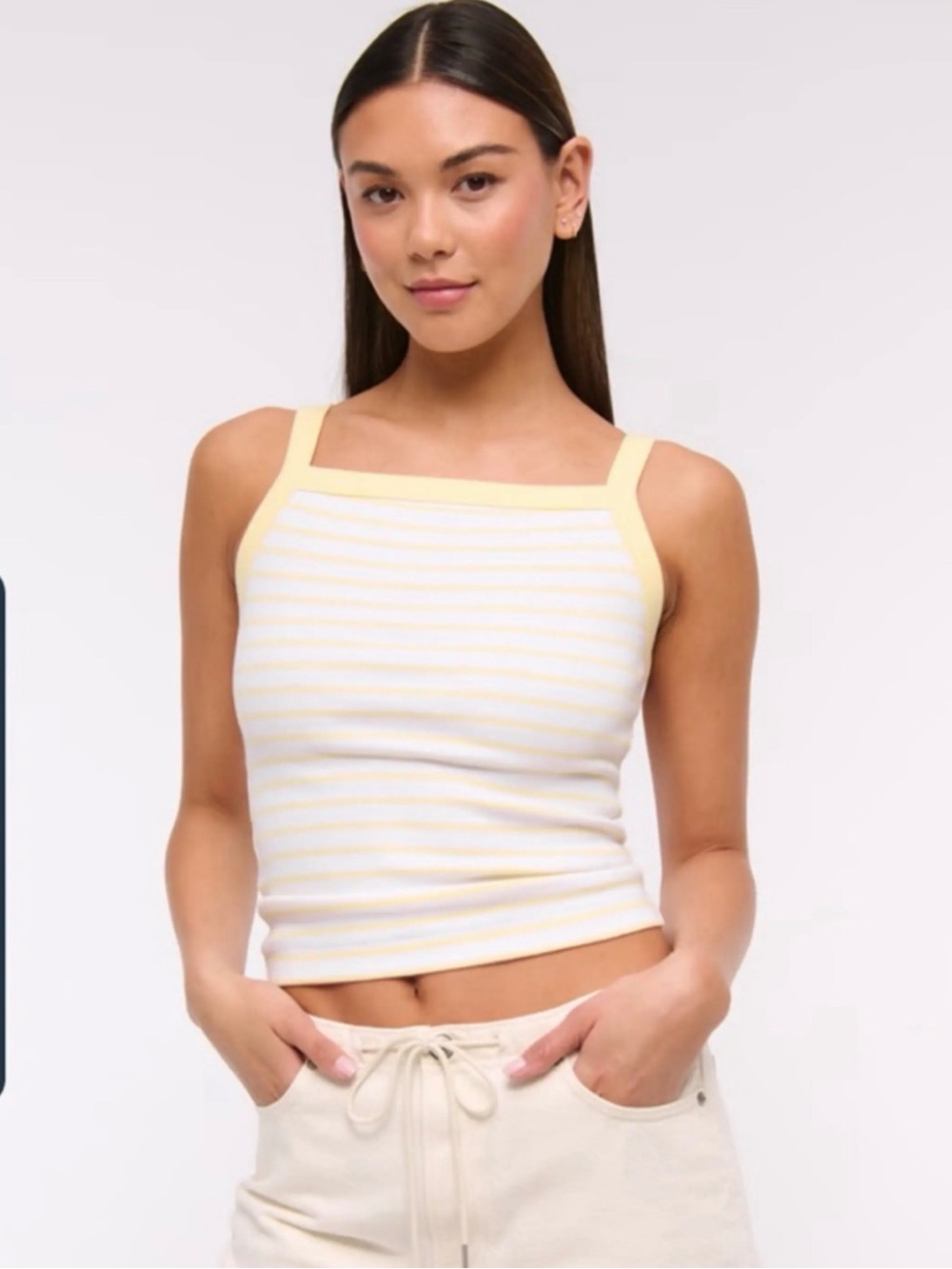 Abercrombie & Fitch straight neck ribb Yellow and White Striped Square-Neck Tank